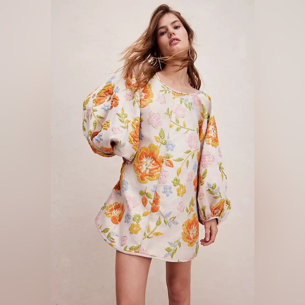 Arianne Floral Dress with Orange and Pink Accents